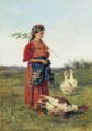 ein Mädchen mit Gänsen 1875 Vladimir Makovsky Russisch